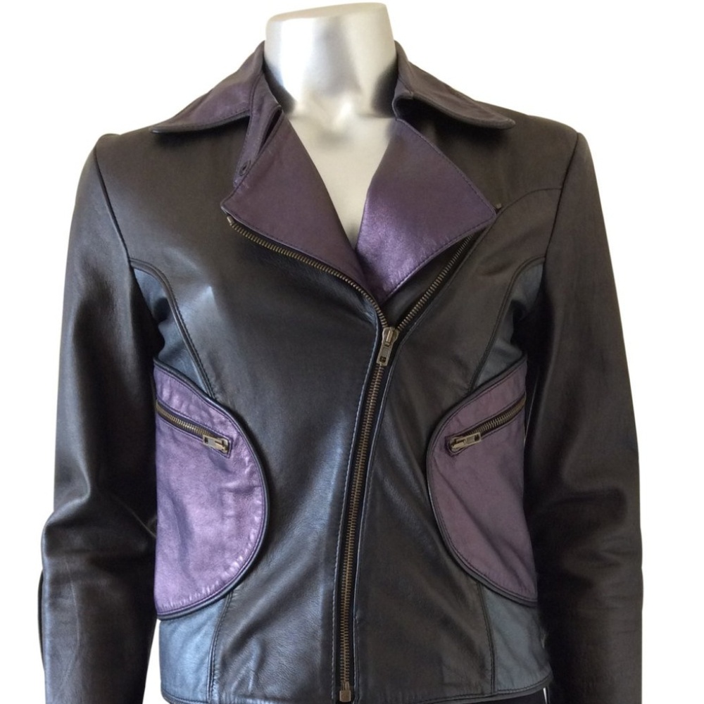 Vintage Callaghan leather jacket purple black grey